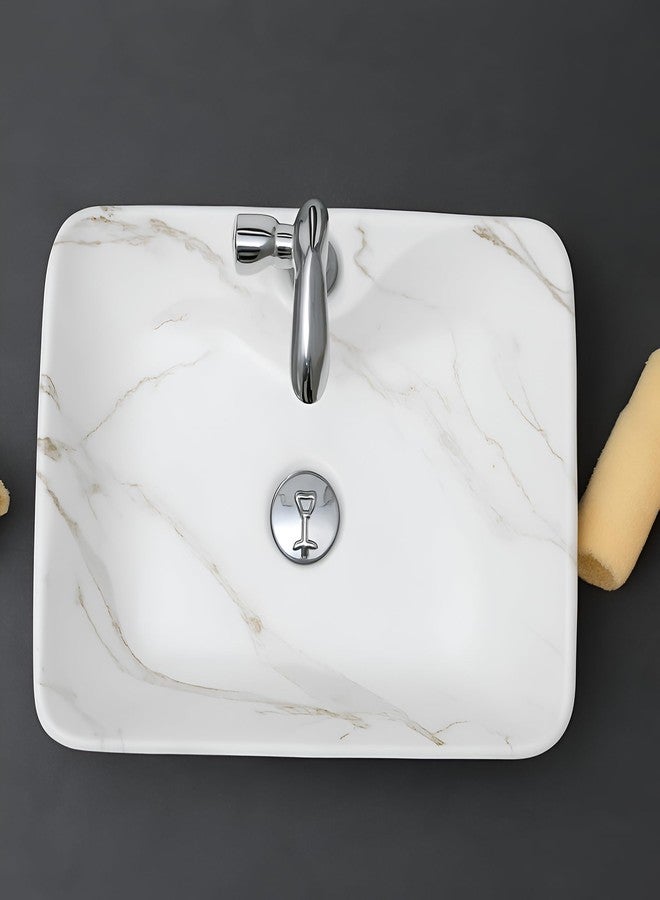 SEA SHORE حوض حمام سيراميك فاخر من سي شور - حوض غسيل مستورد بتصميم أنيق يوضع على سطح الطاولة، أبيض وأسود (20 × 15 × 5.5 بوصة) - Image 3